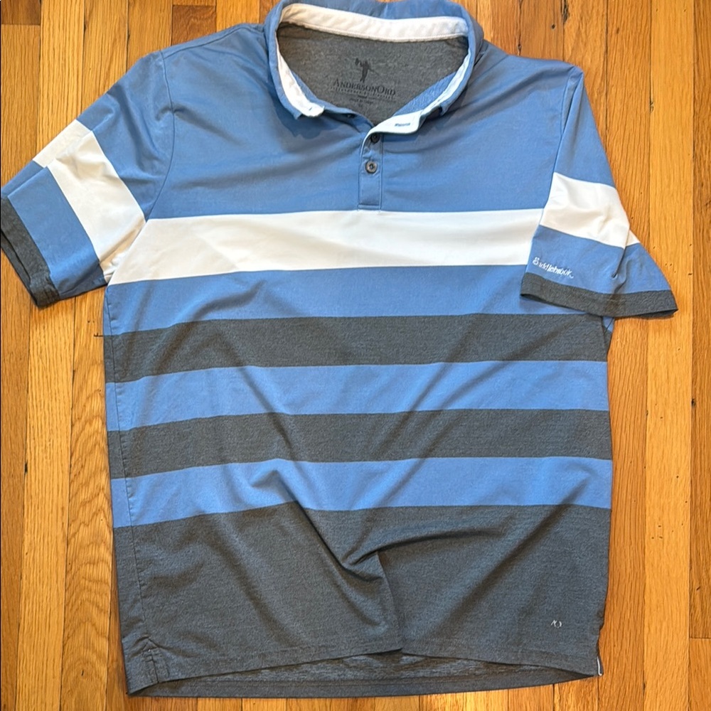 Andersonord Blue and Gray Striped Men's Polo Golf Shirt
